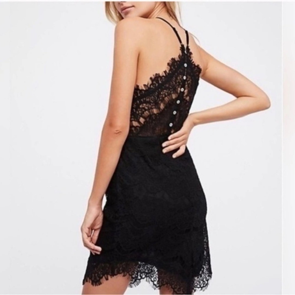 Free People She's Got it Black lace mini dress sleeveless backless sexy - Picture 2 of 16